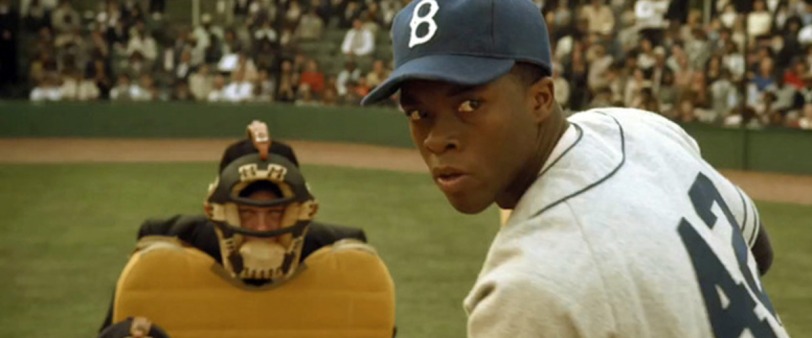 Chad Boseman as Jackie Robinson in 42